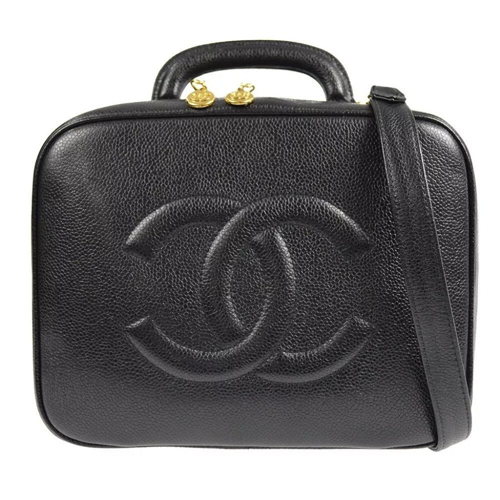 Chanel Black Calfskin Timeless Lunch Box Vanity 24 2way Handbag 48707